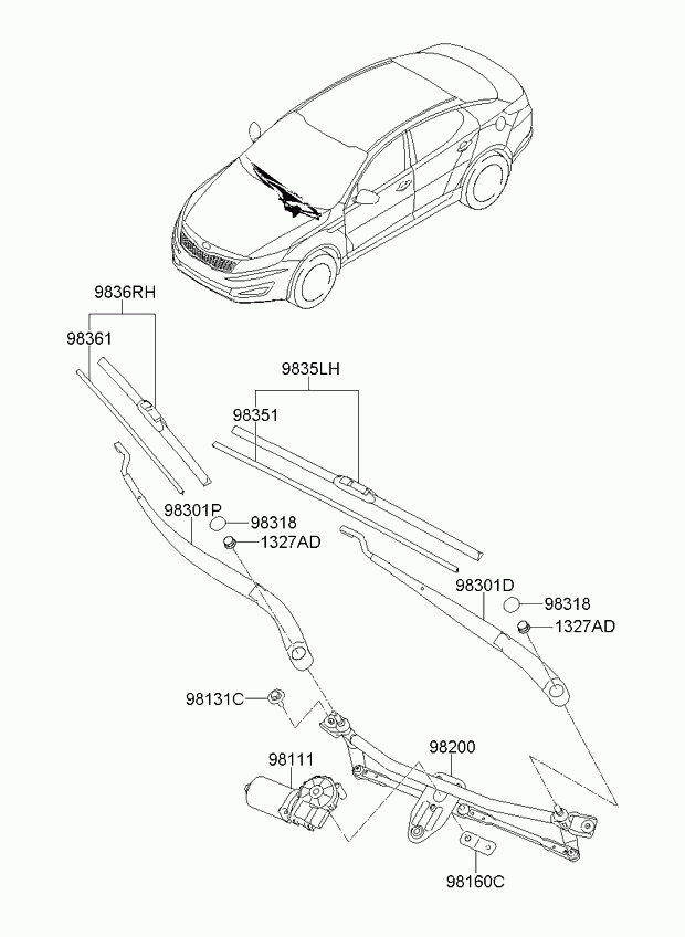 KIA 983612V000 - Wiper Blade parts5.com