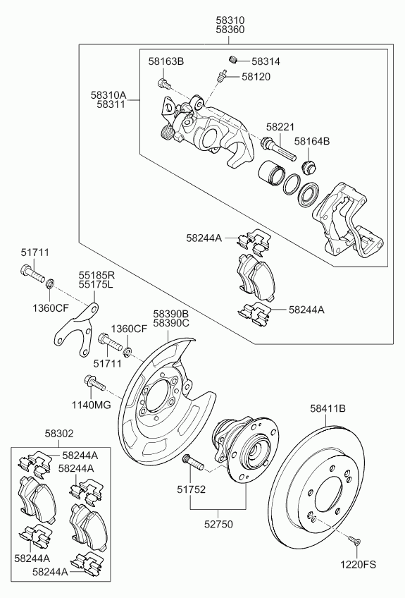 Hyundai 58300-1P300 - Ремкомплект, тормозной суппорт parts5.com