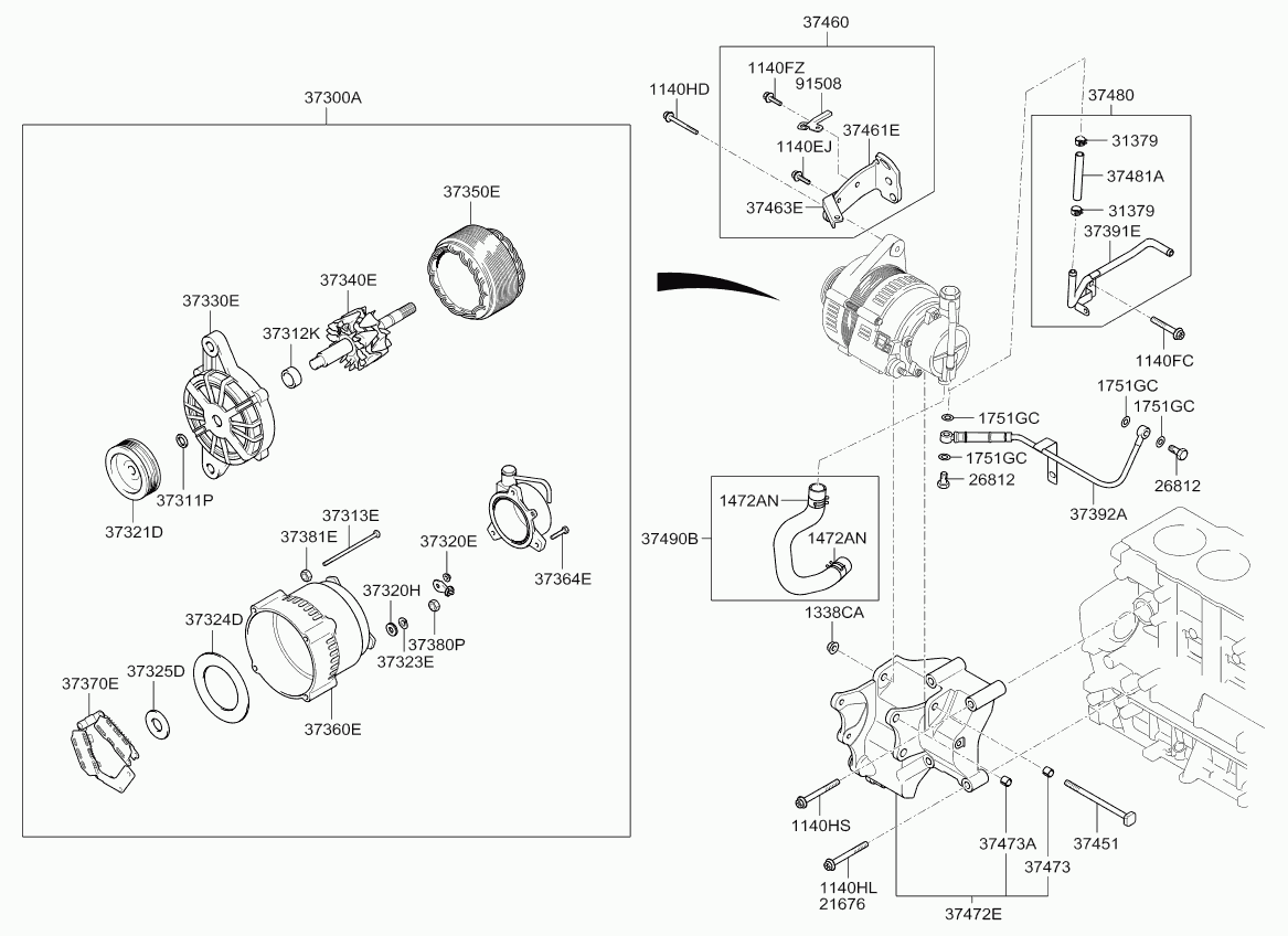 Hyundai 3730027021 - Генератор parts5.com