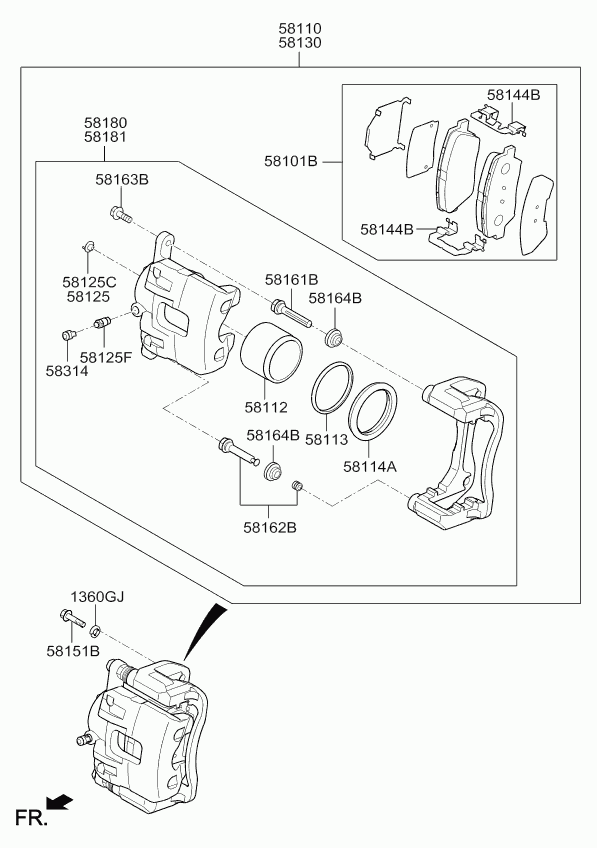 KIA 58101A4A11 - Тормозные колодки, дисковые, комплект parts5.com