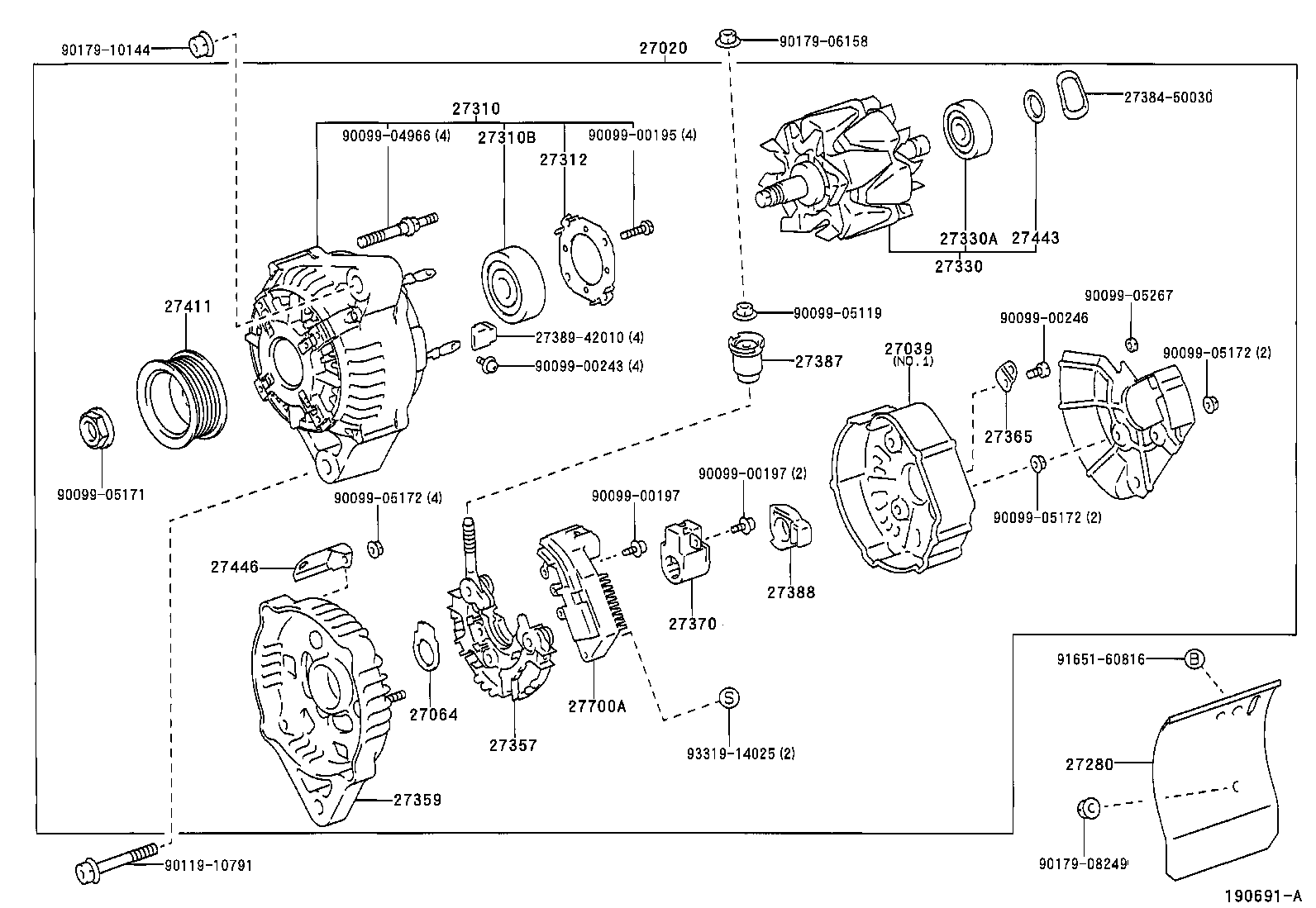 TOYOTA 90099-10194 - Шкив генератора, муфта parts5.com