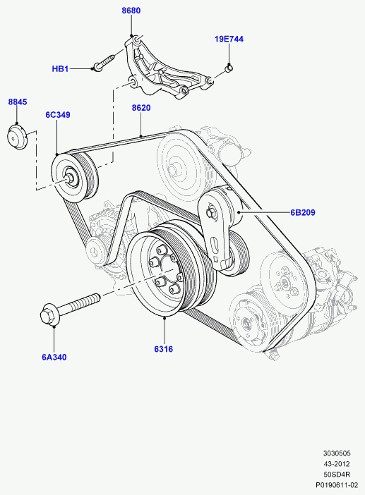 Land Rover LR011345 - Поликлиновой ремень parts5.com