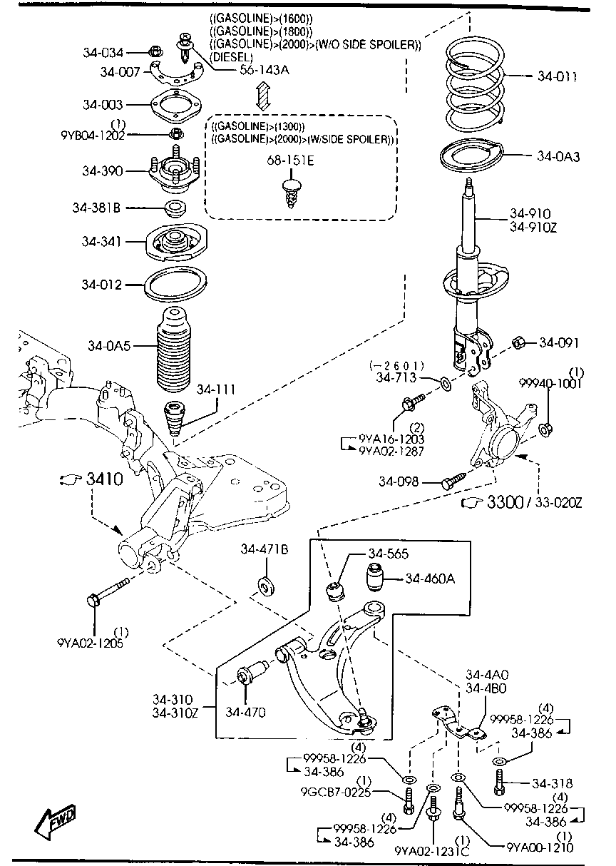 MAZDA B25D-34-38X - Опора стойки амортизатора, подушка parts5.com