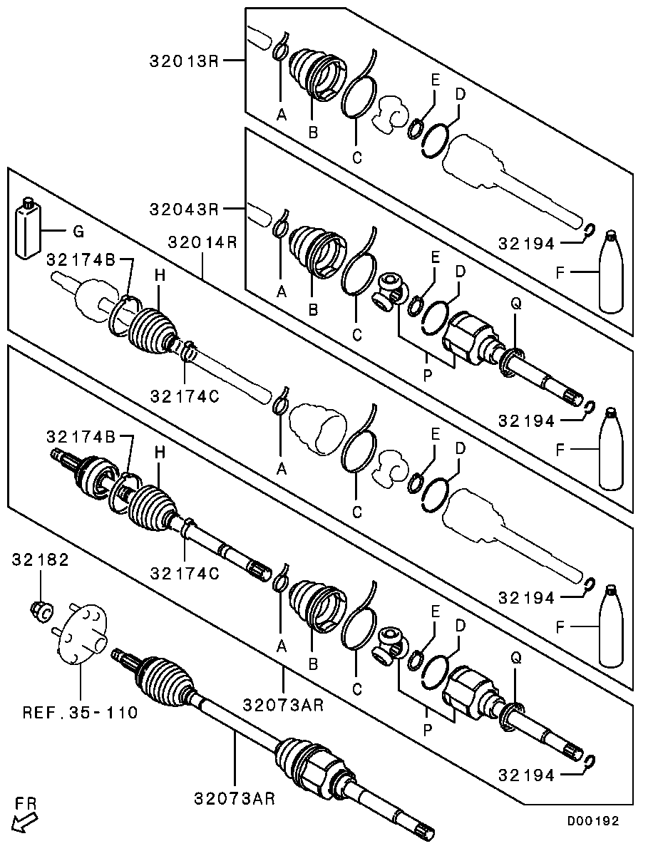 Mitsubishi 3815A482 - Шарнирный комплект, ШРУС, приводной вал parts5.com