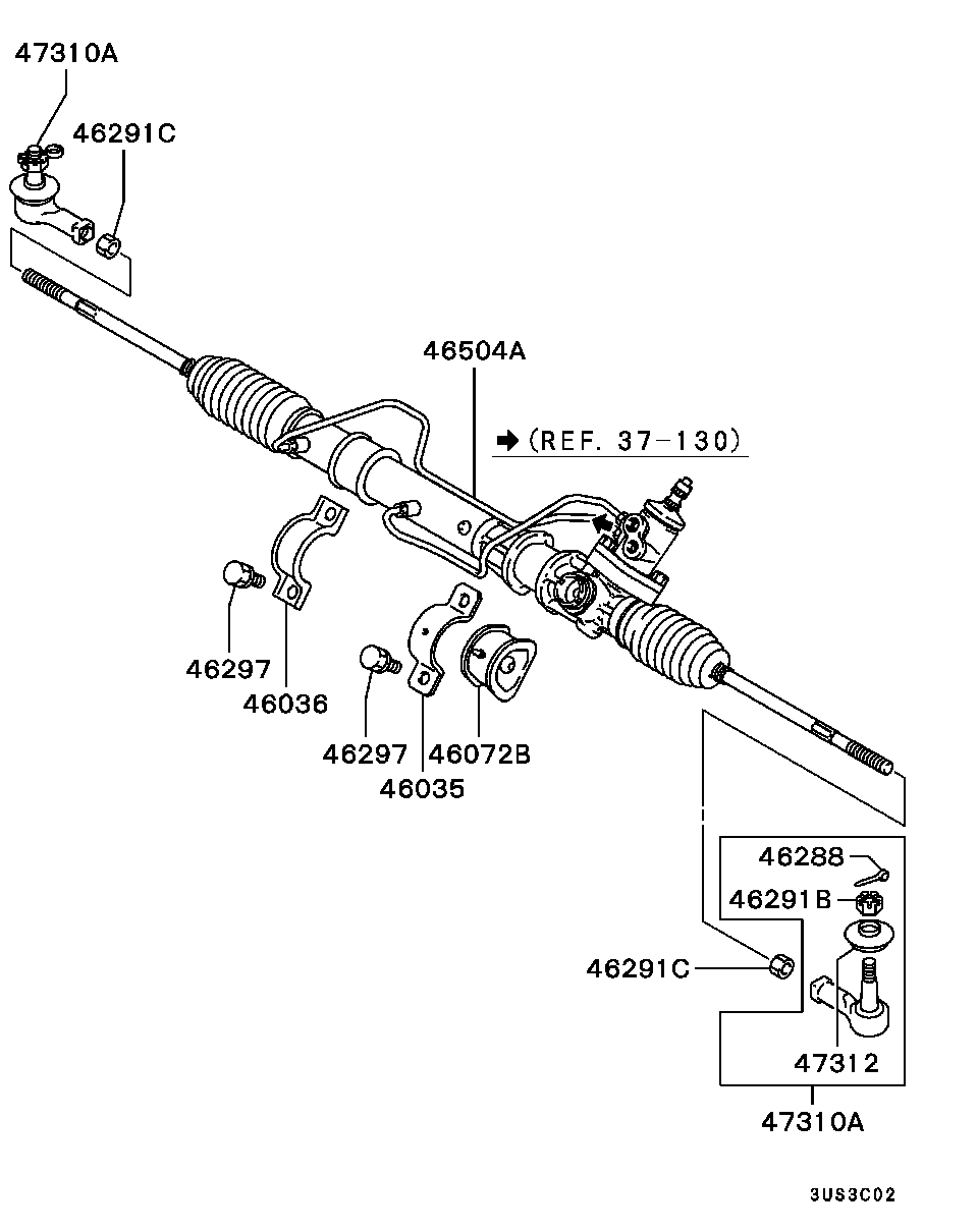 Mitsubishi MR 374 045 - Рулевой механизм, рейка parts5.com