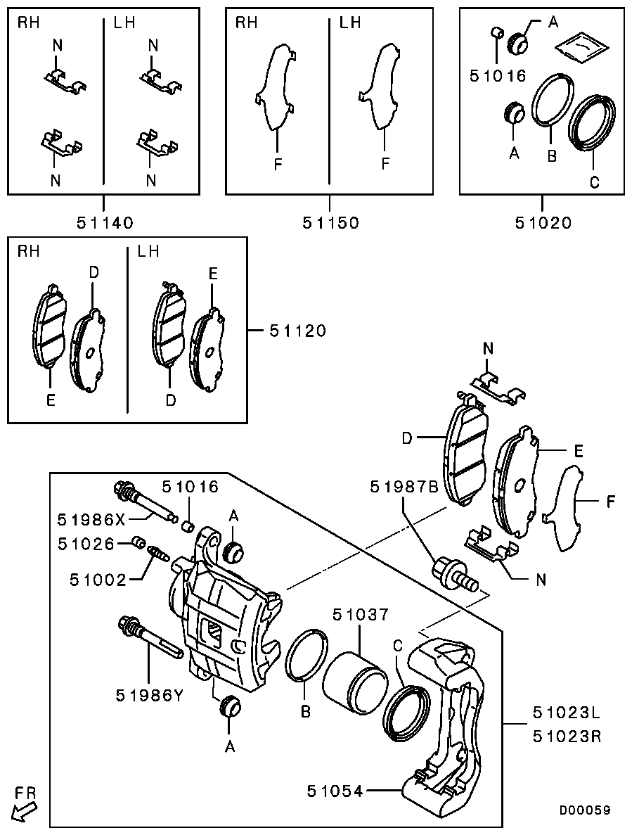 Mitsubishi 4605A261 - Тормозные колодки, дисковые, комплект parts5.com