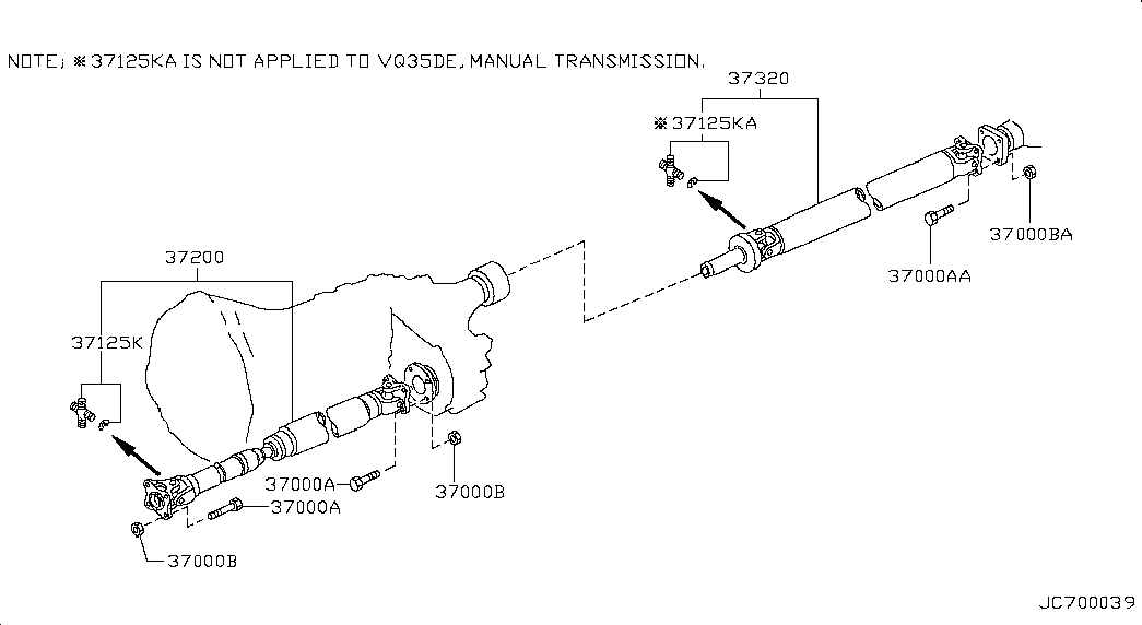 NISSAN 37126-0W725 - Шарнир, продольный вал parts5.com