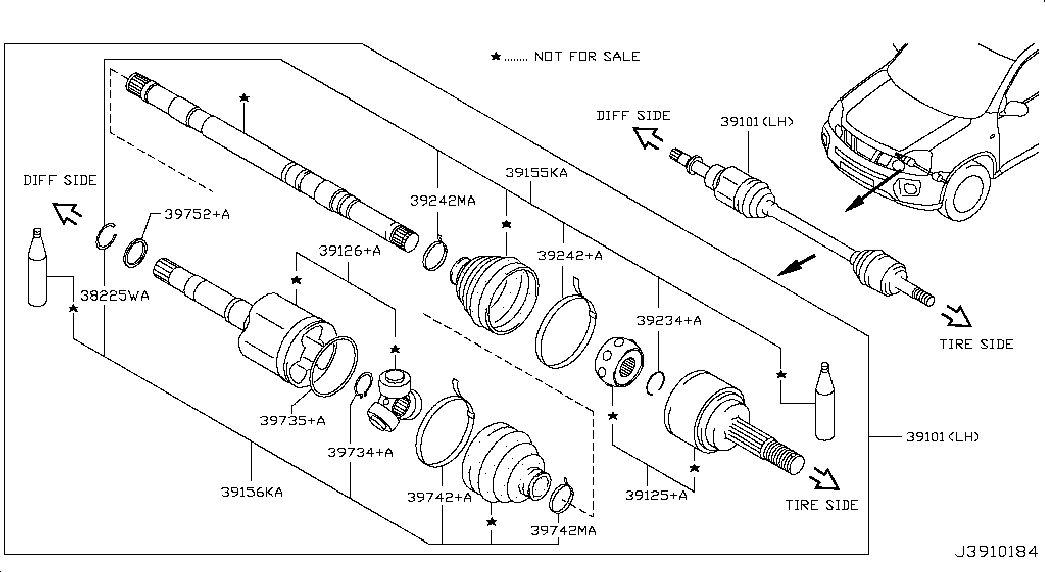 NISSAN 39711JD24C - Шарнирный комплект, ШРУС, приводной вал parts5.com