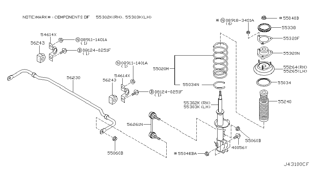 NISSAN 55264-8H500 - Опора стойки амортизатора, подушка parts5.com