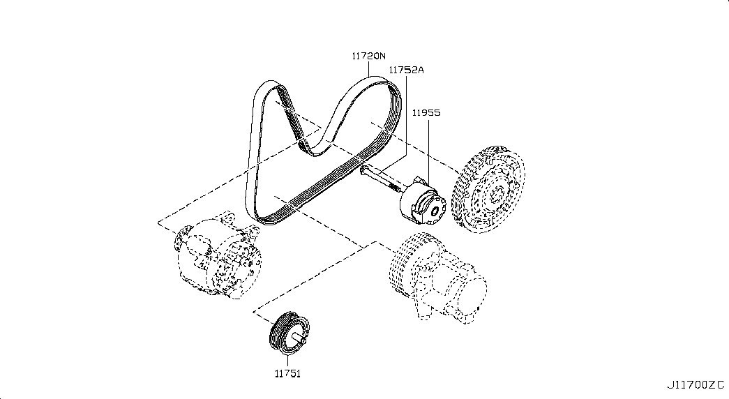 NISSAN 11751-00Q0B - Направляющий ролик, поликлиновый ремень parts5.com