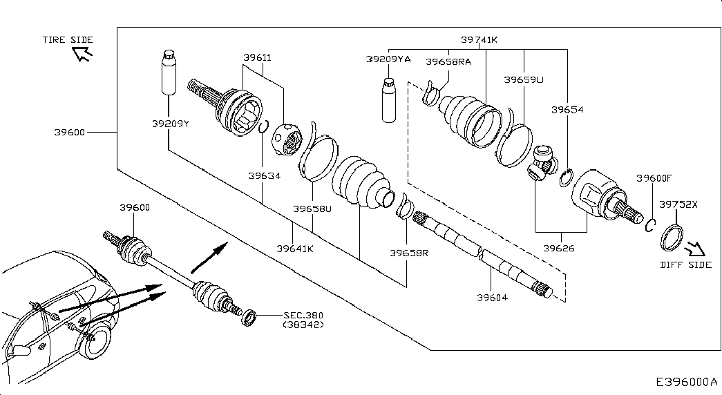 NISSAN 39600-JD60B - Приводной вал parts5.com