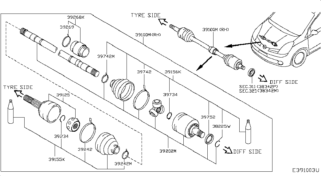 NISSAN 39211-BC50J - Шарнирный комплект, ШРУС, приводной вал parts5.com