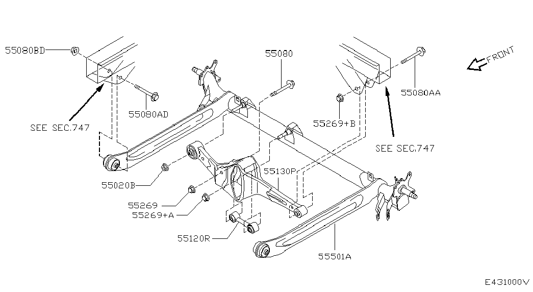 NISSAN 55130-BM400 - Сайлентблок, рычаг подвески колеса parts5.com