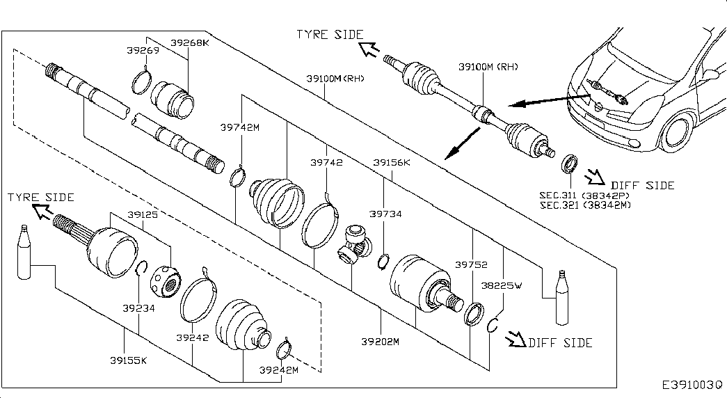 NISSAN 391001U600 - Приводной вал parts5.com