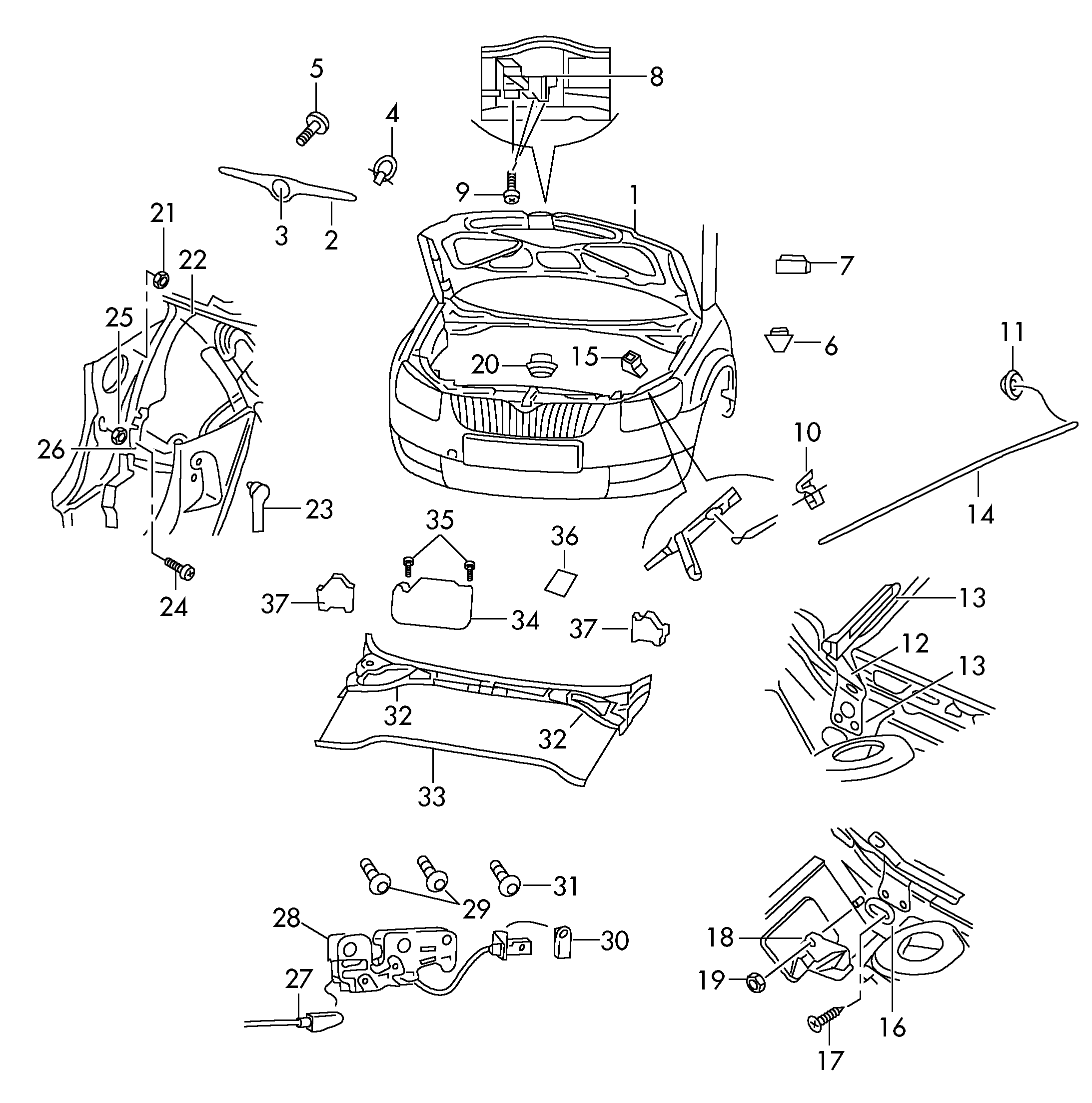 VW 1J1 823 533 C - Ручка, открывания моторного отсека parts5.com