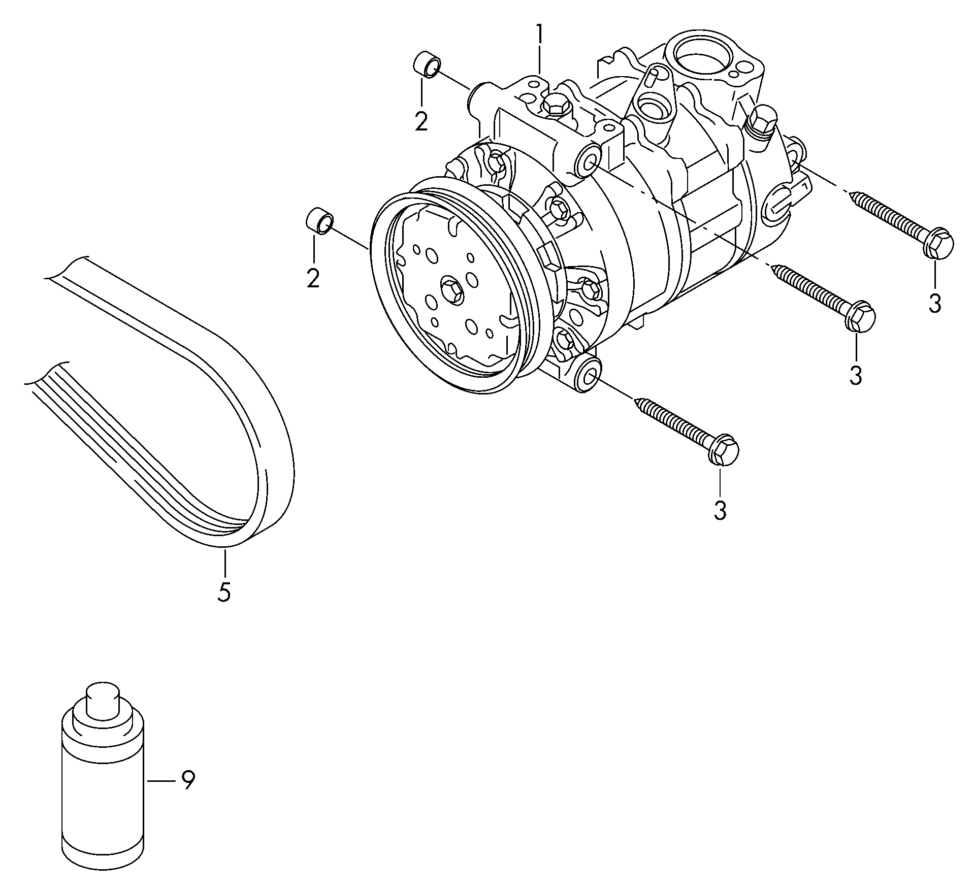 VW 5Q0820803K - Компрессор кондиционера parts5.com