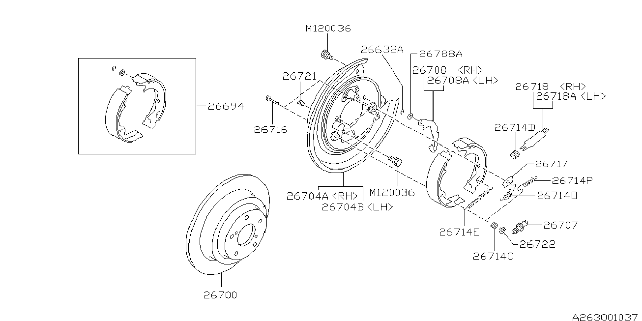 Subaru 26698AC000 - Комплект тормозов, ручник, парковка parts5.com