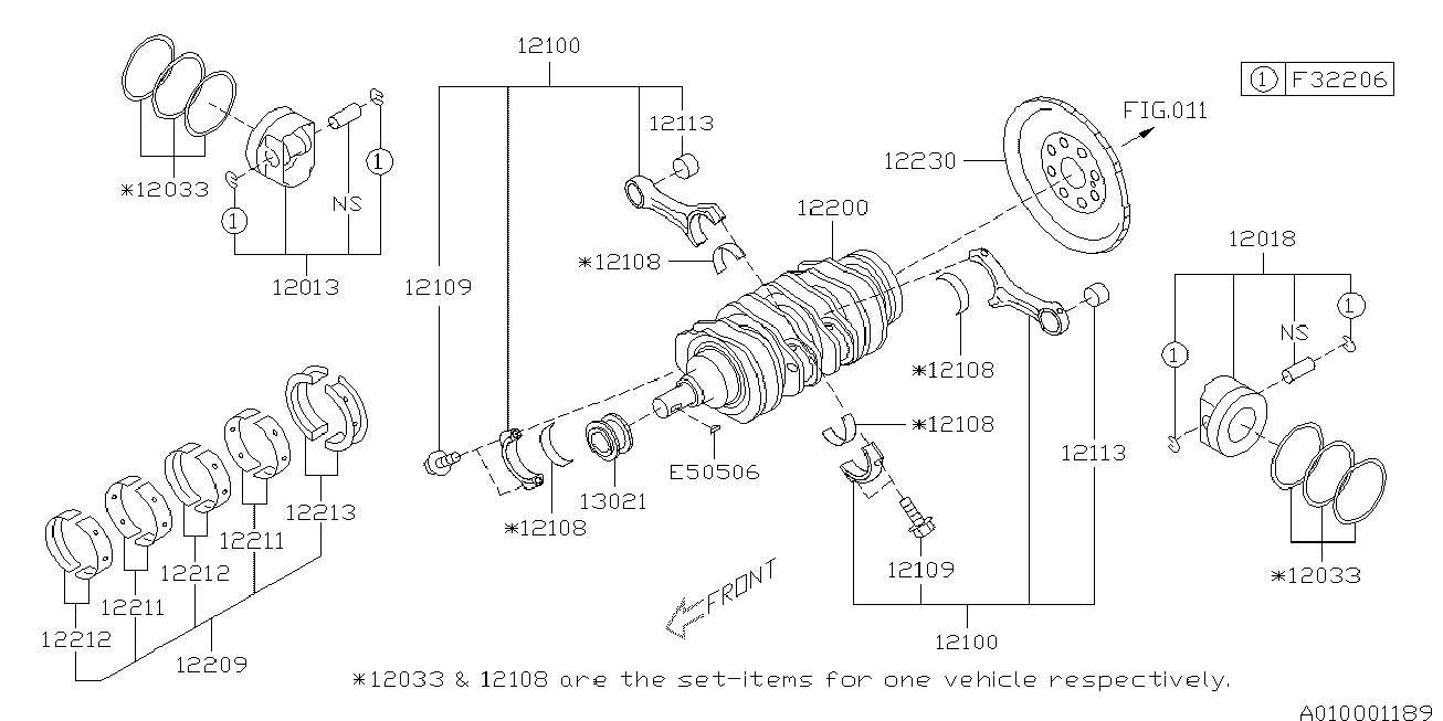 Subaru 12033-AC210 - Комплект поршневых колец parts5.com