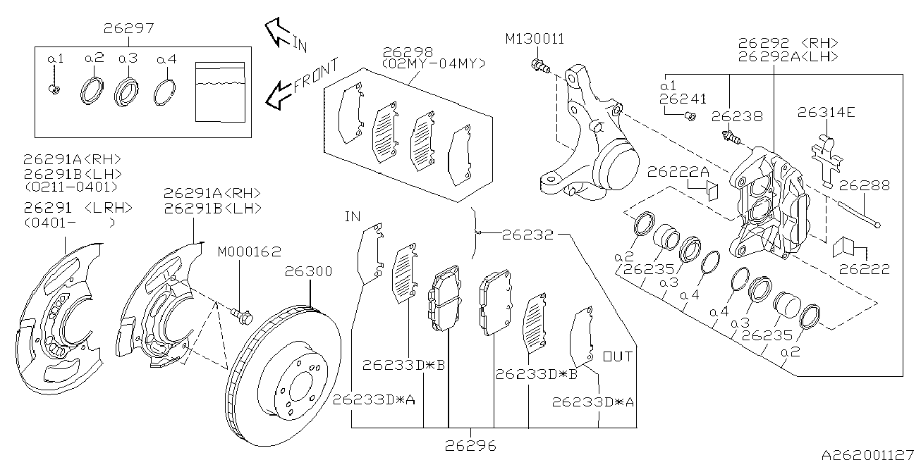 Subaru 26296AE120 - Тормозные колодки, дисковые, комплект parts5.com