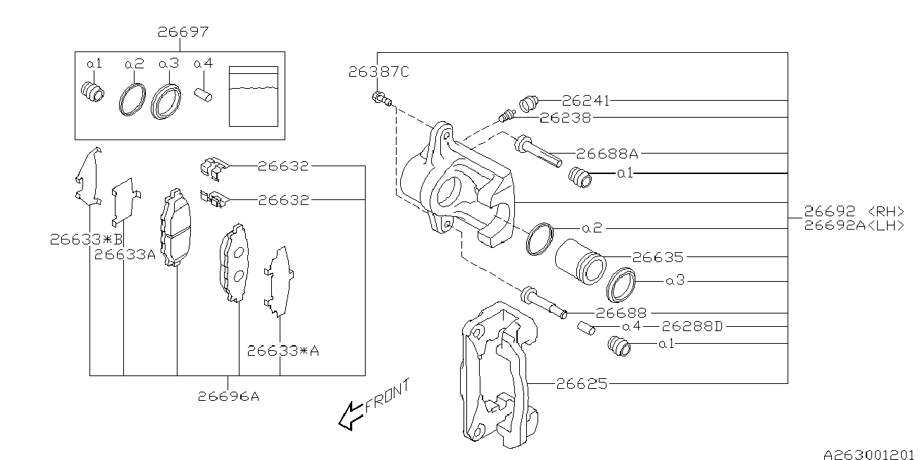 Subaru 26696-XA000 - Тормозные колодки, дисковые, комплект parts5.com