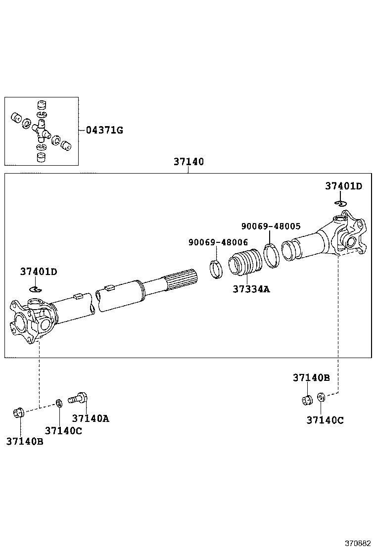 TOYOTA 04375-0K012 - Шарнир, продольный вал parts5.com