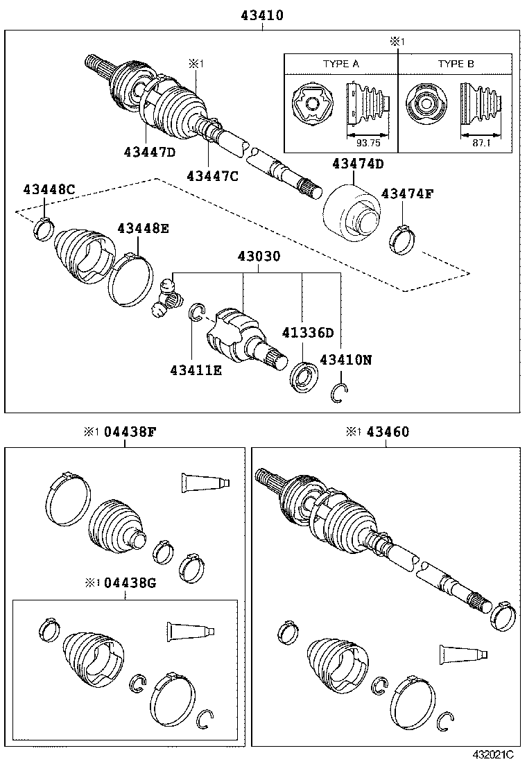 TOYOTA 43410-0D170 - Шарнирный комплект, ШРУС, приводной вал parts5.com