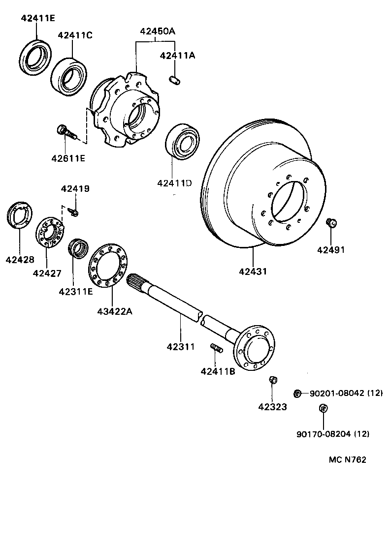 TOYOTA 43422-60040 - Wheel hub, bearing Kit parts5.com