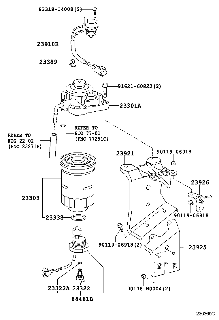 Daihatsu 23303-64010 - Топливный фильтр parts5.com