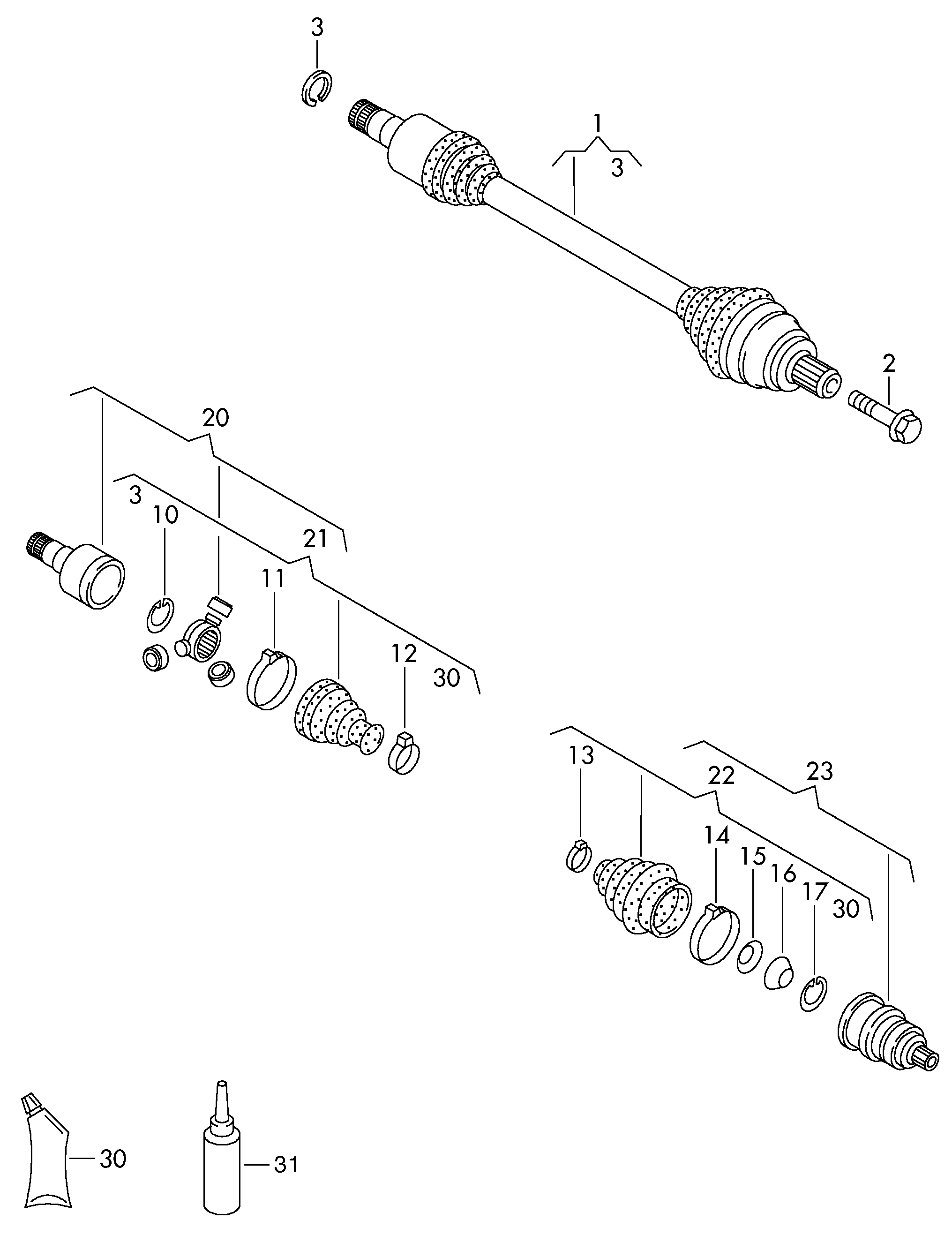 VAG JZW 498 350 EX - Шарнирный комплект, ШРУС, приводной вал parts5.com