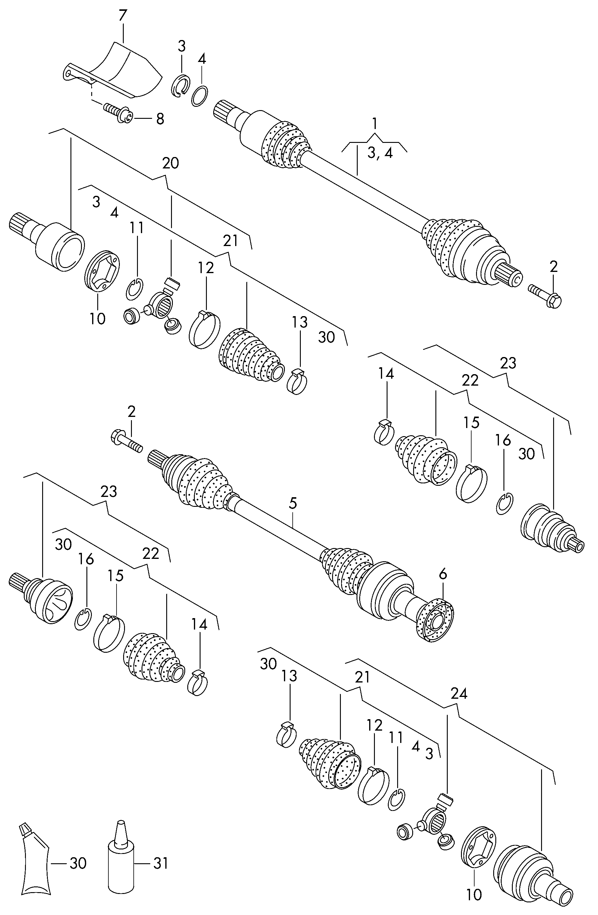 VW 5N0498099 - Шарнирный комплект, ШРУС, приводной вал parts5.com