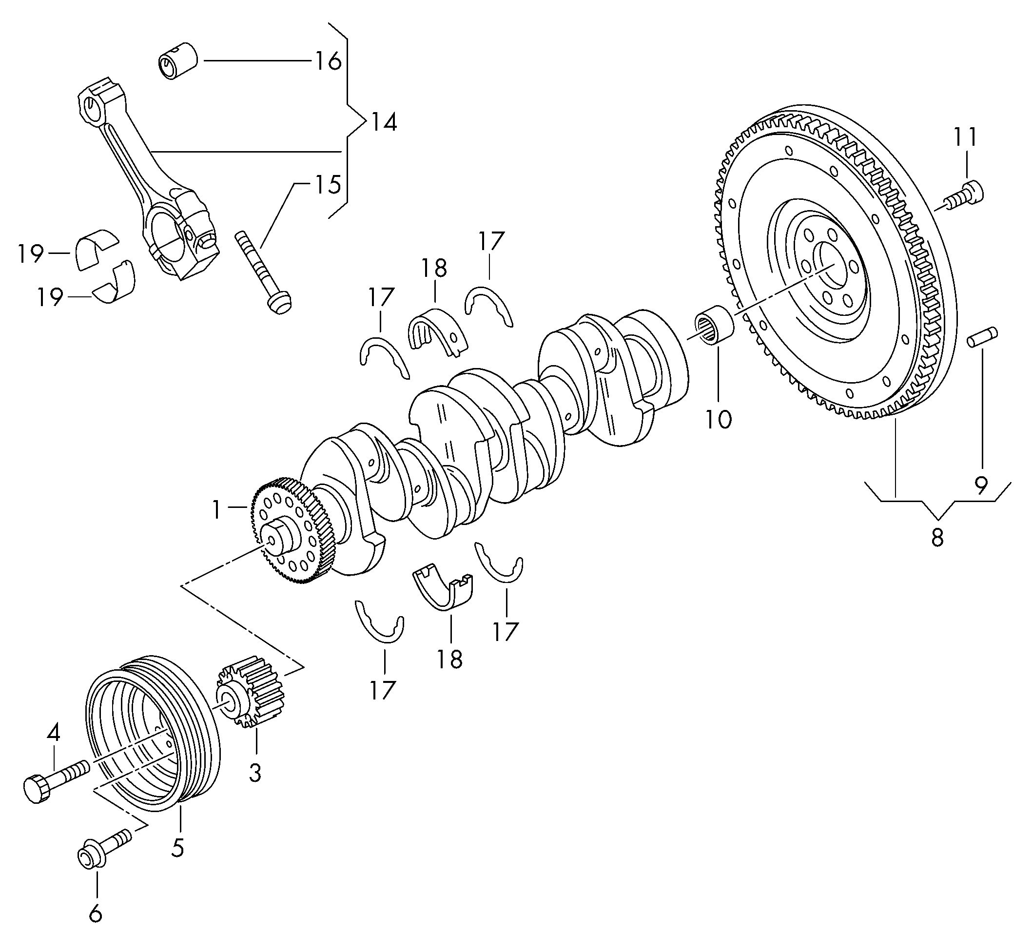 VAG 038 105 561 AB - Комплект подшипников коленчатого вала parts5.com