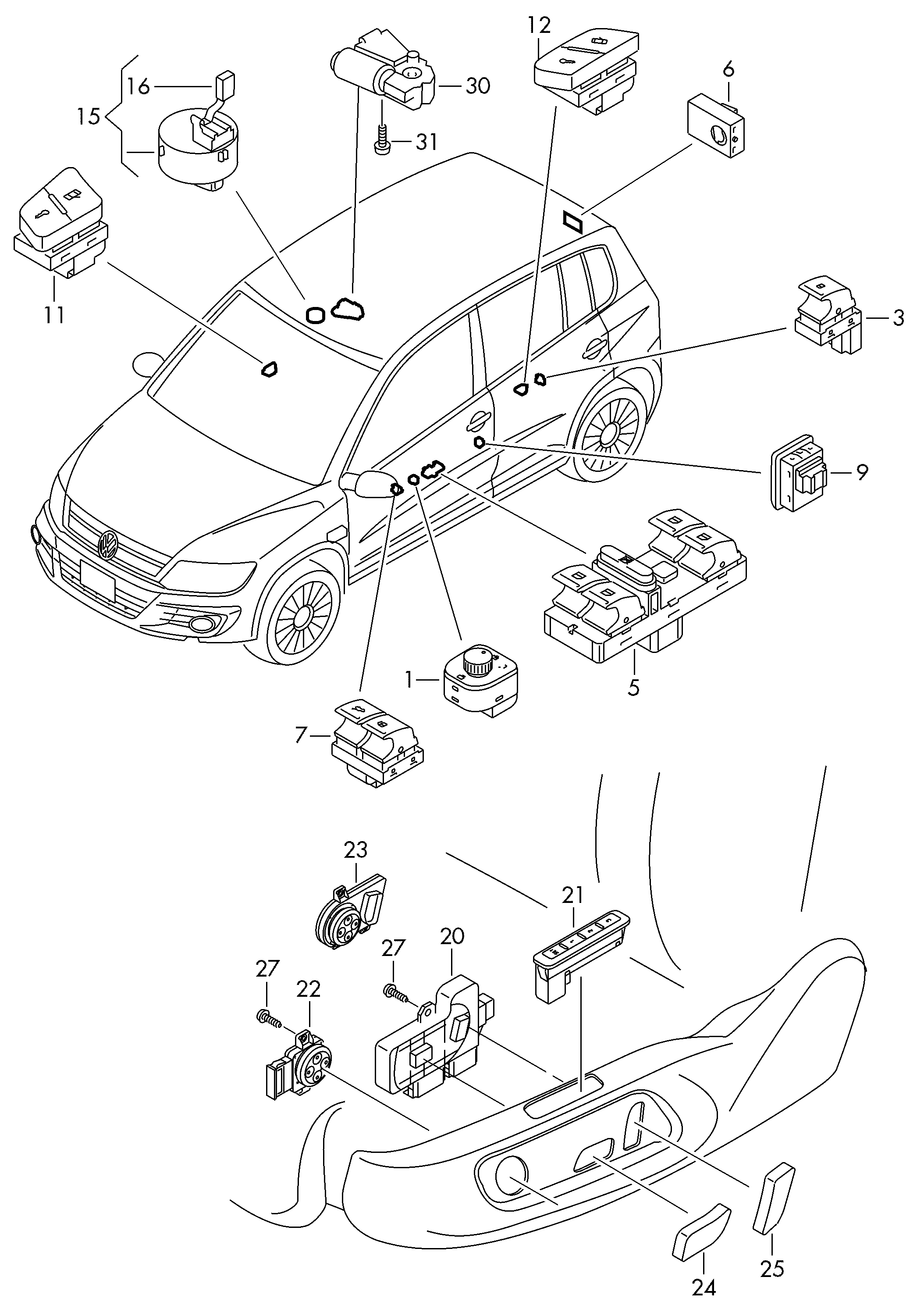 Seat 5K0 959 565 - Выключатель, регулирование зеркал parts5.com